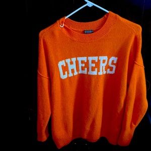 Vince Camuto CHEERS sweater. Orange white. Cheerleading or stylish.